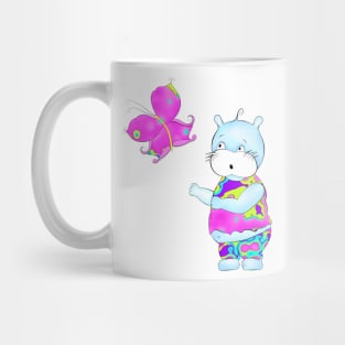 Cute hippie hippo looking at butterfly Mug